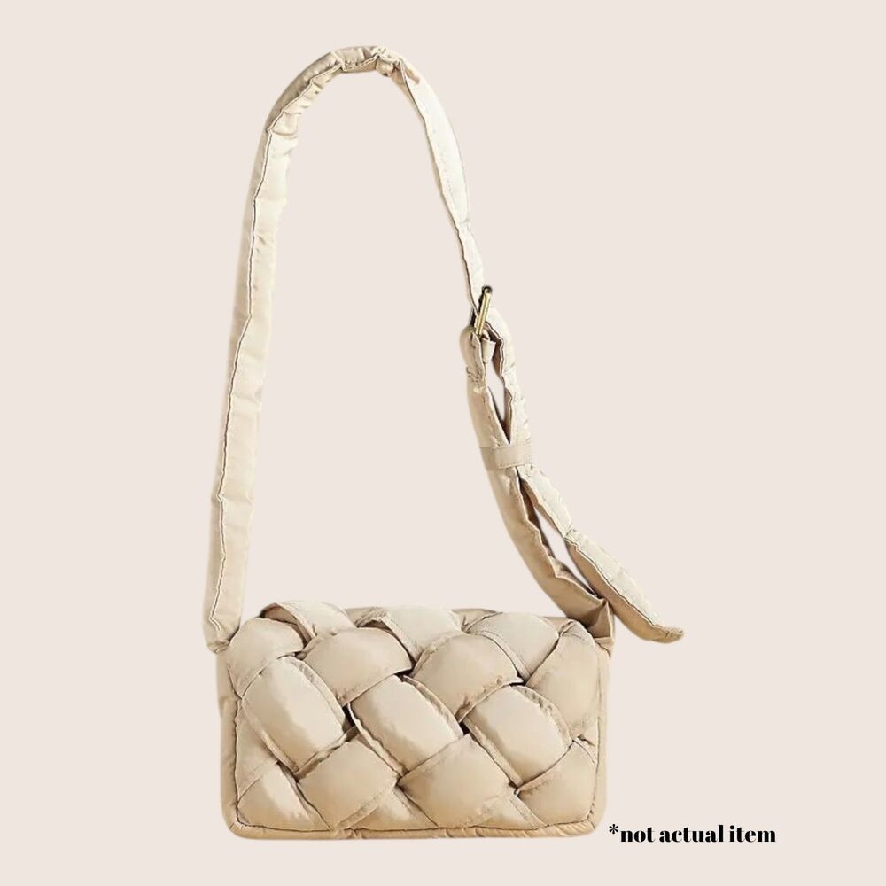 🍦 ANTHROPOLOGIE LARK PUFFY WOVEN CROSSBODY HANDBAG PURSE CREAM BUFF SAND NUDE